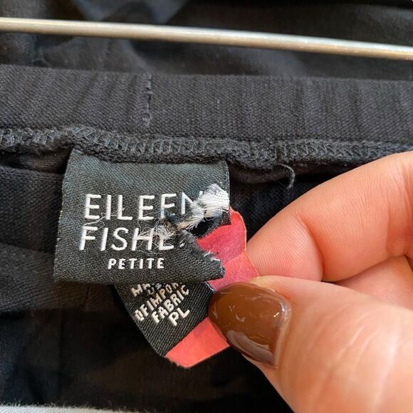 Eileen Fisher Women’s L Petite Wide Leg Pull On Pants‎ Solid Black Relaxed Fit - Picture 4 of 9